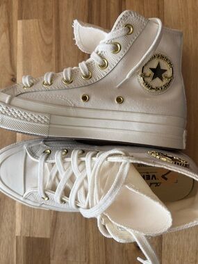 Converse Chuck Taylor High Top Sneakers - Off White with Gold Accents
